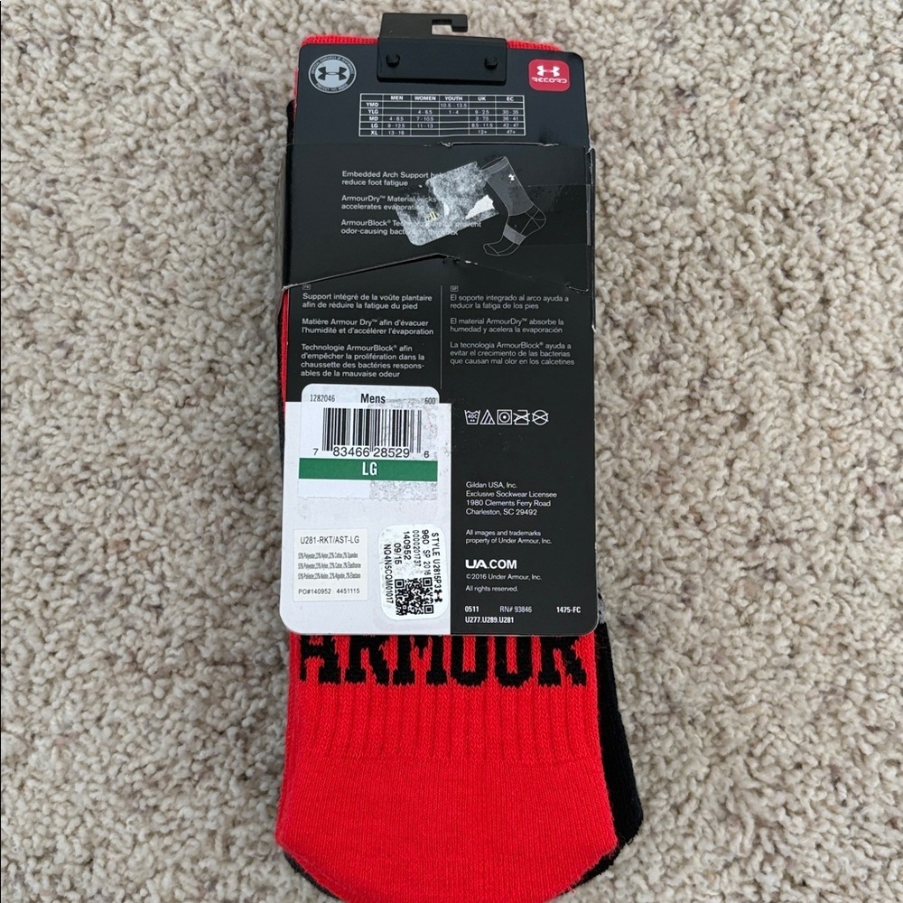 NWT Under Armour UA Training Crew Socks - Gray Black Red - Size large - Picture 2 of 4